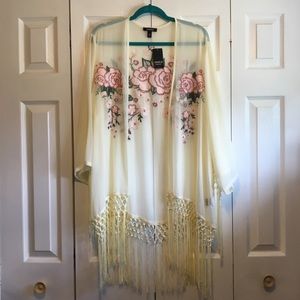 Torrid Fringe Kimono Embroidered Flowers